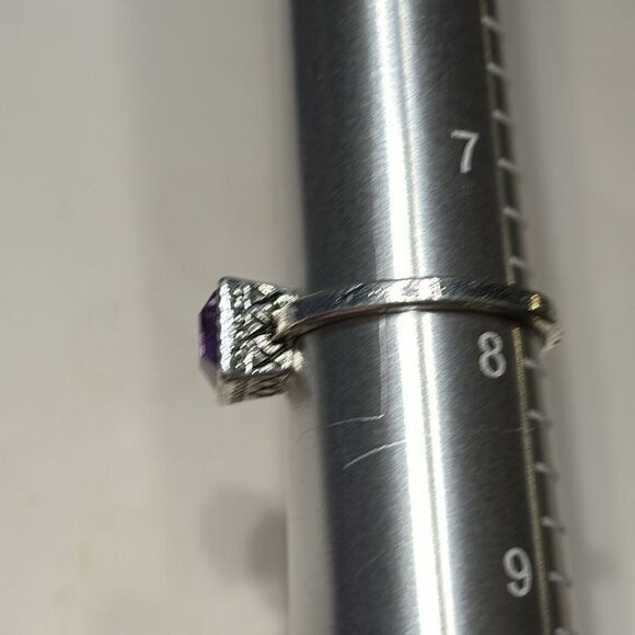 Women’s Silver Tone Raised and etched setting Pink Square Cut Fashion ring - Picture 3 of 6